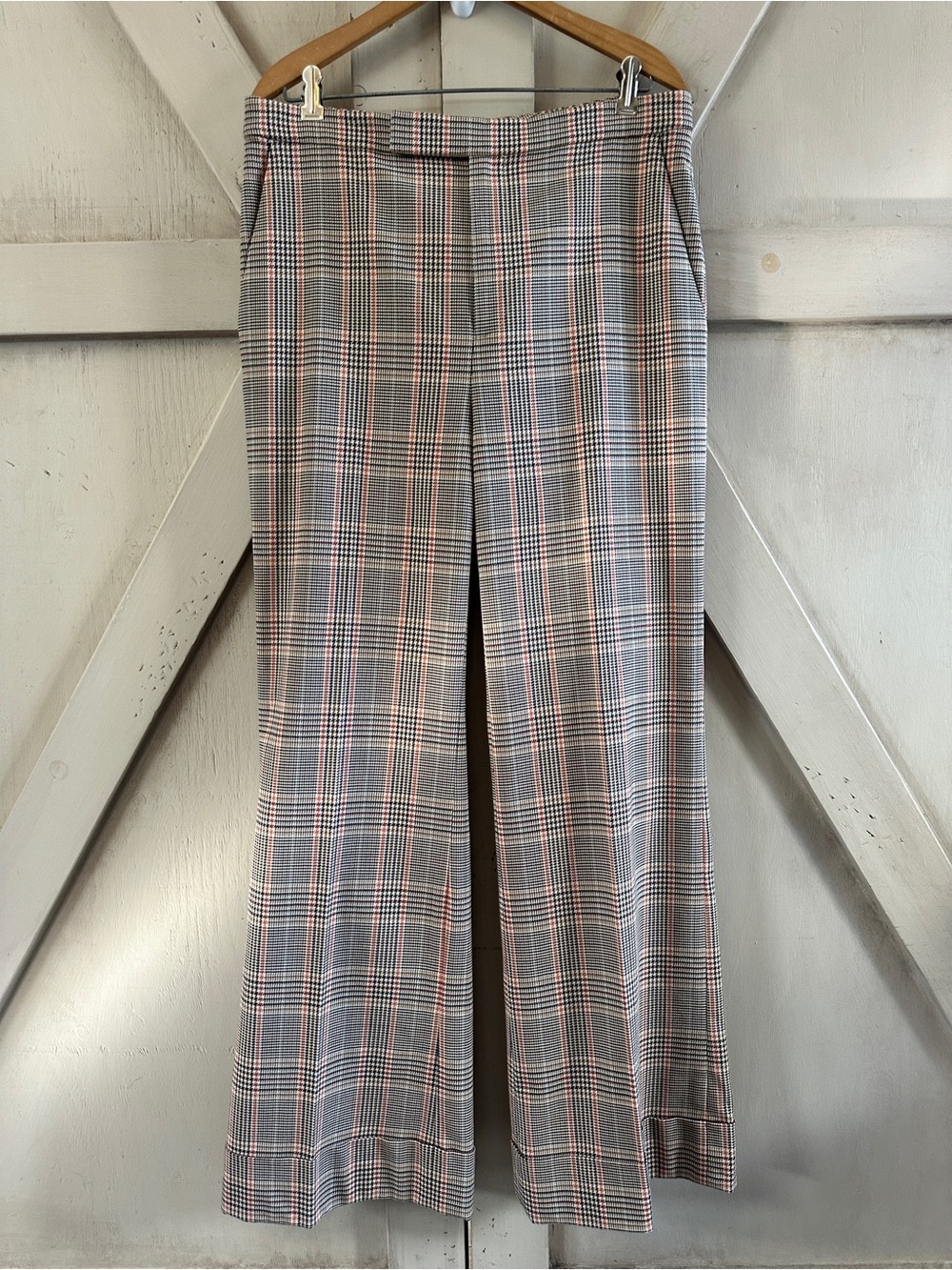 Lauren Ralph Lauren Plaid Wool Blend Wide Leg Trousers Size 12
